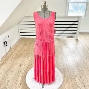open lace back dress Sleeveless Ruffle V Dress Melon – Quincy Mae main image 0